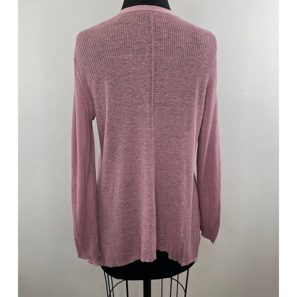 Eileen Fisher Dusty Pink Ribbed Knit Organic Linen Lyocell Open Front Cardigan S - Picture 4 of 7